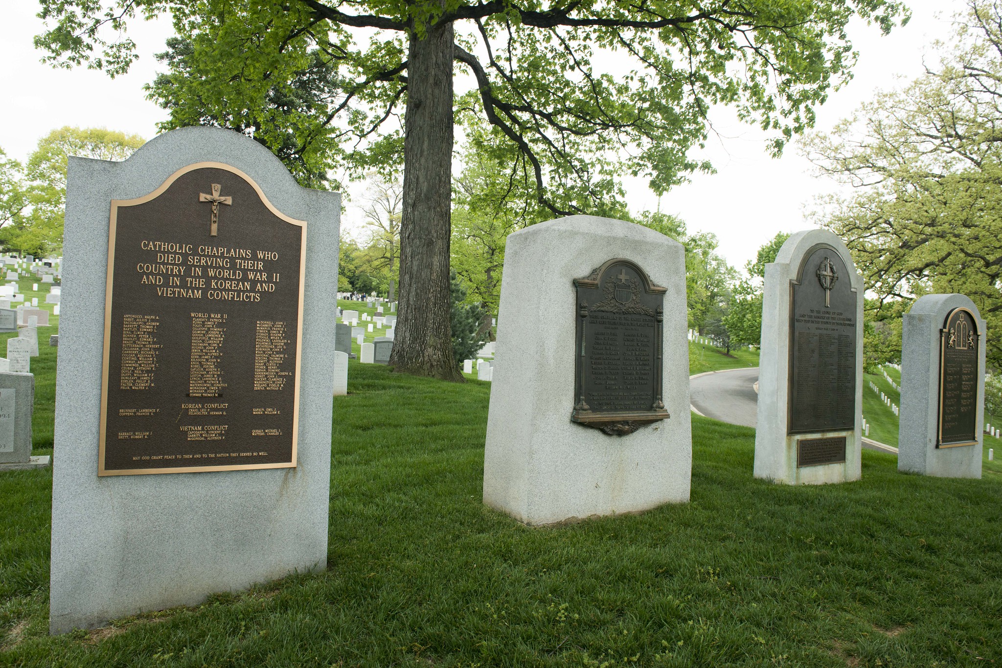 Four monuments to military chaplains on Chaplains Hill