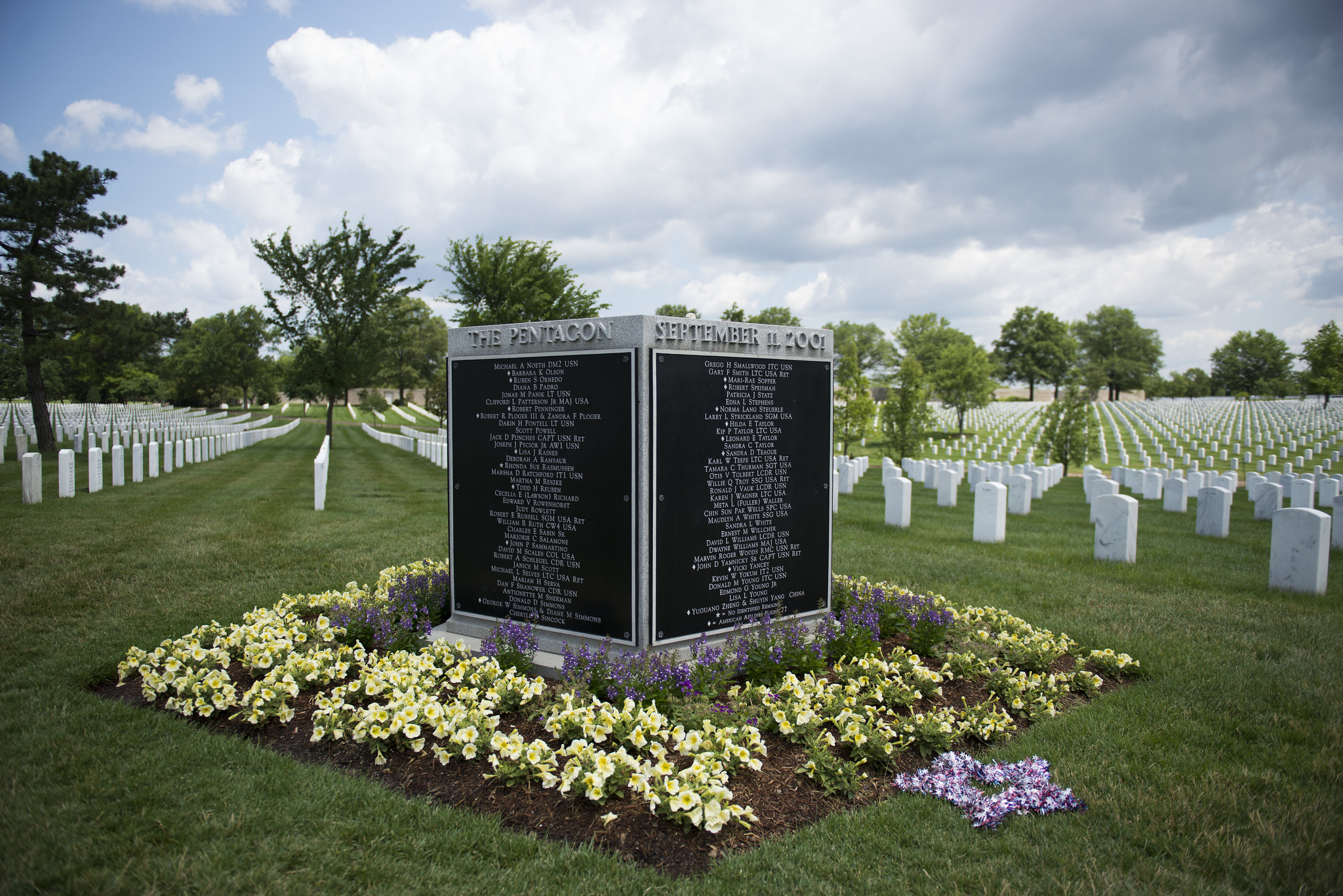 The Pentagon Group Burial Marker, with the names of the 184 victims of the 9/11 terrorist attack who died at the Pentagon or aboard American Airlines flight 77