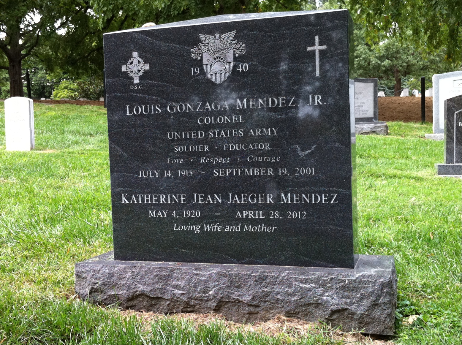 Gravestone of Colonel Louis Gonzaga Mendez, one of the notable Hispanic Americans buried at Arlington National Cemetery