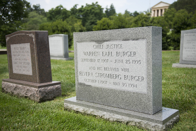 Photo of the headstone of Supreme Court Chief Justice Warren Burger and his wife, Elvera Stromberg Burger