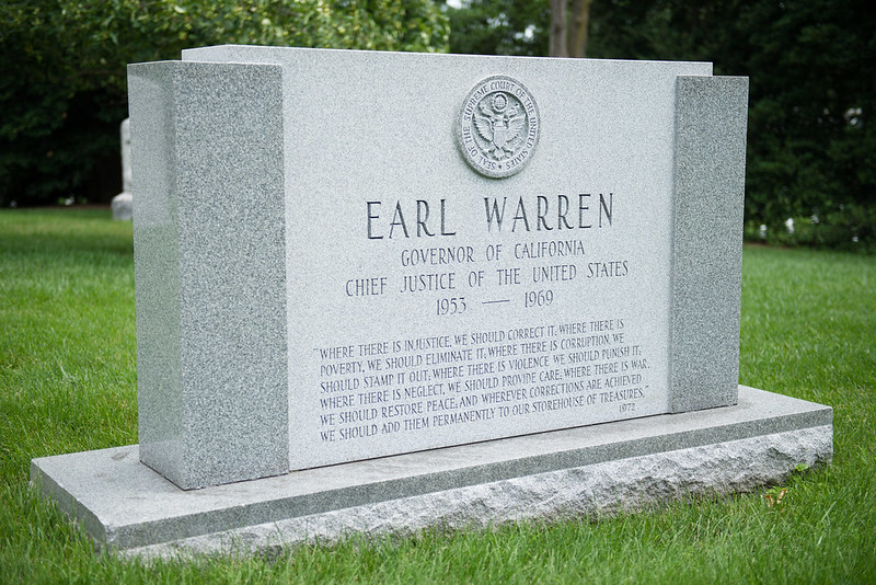 Gravestone of Earl Warren, Chief Justice of the Supreme Court from 1953 to 1969