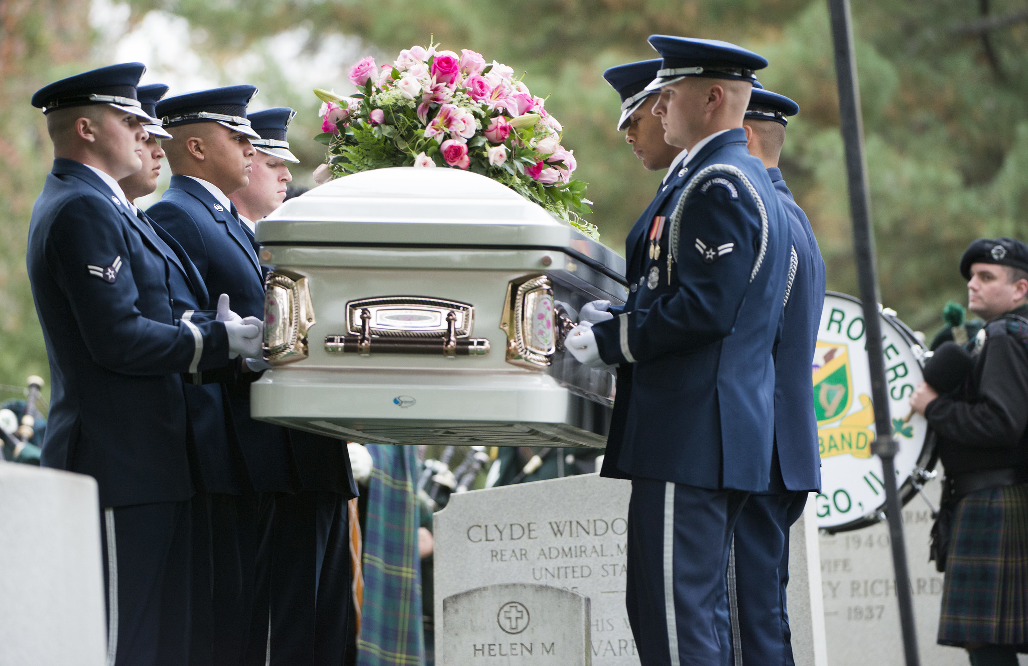 A military casket team at the funeral of the wife of an Air Force officer