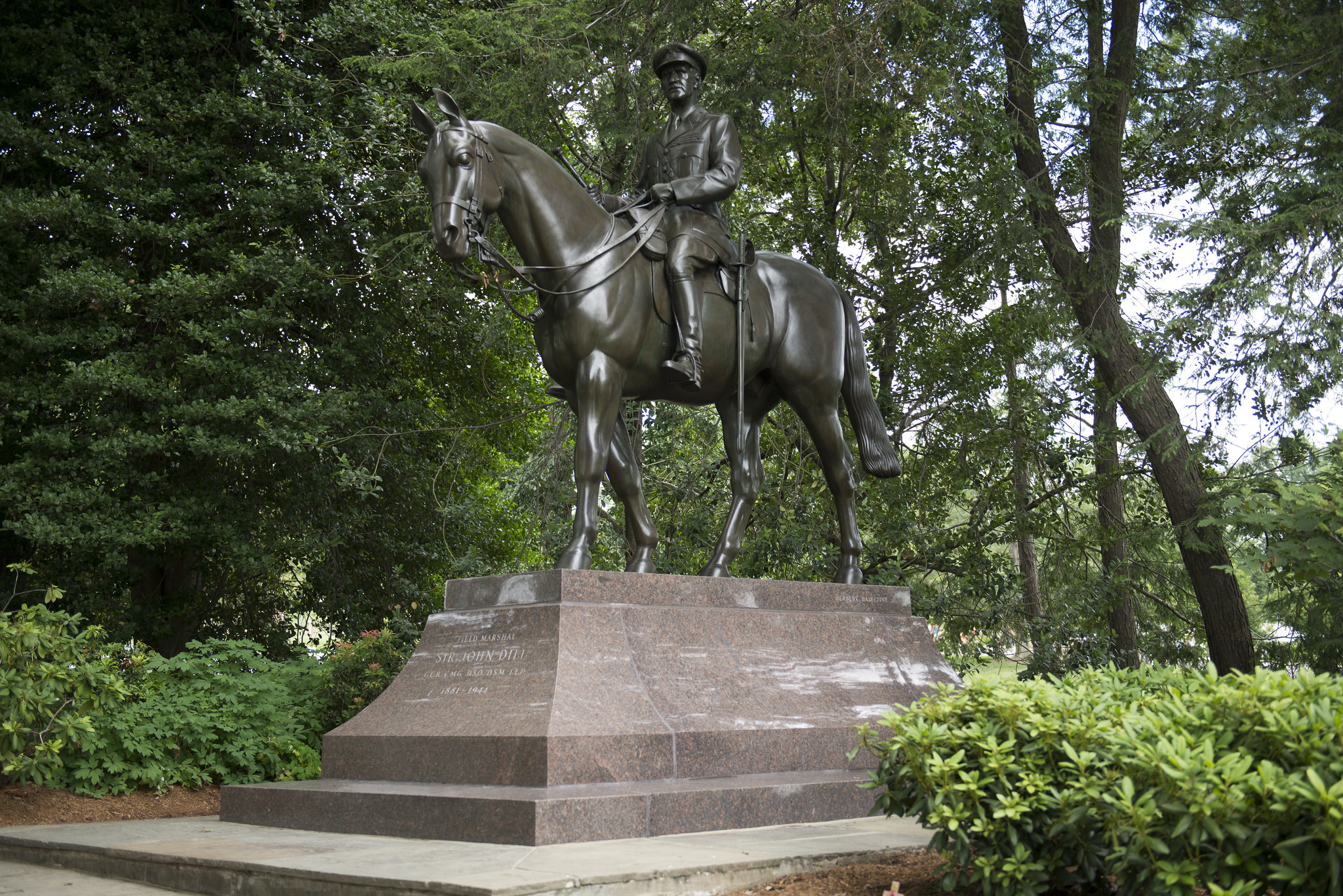A large statue at the gravesite of Sir John Dill depicts the British military leader astride his horse