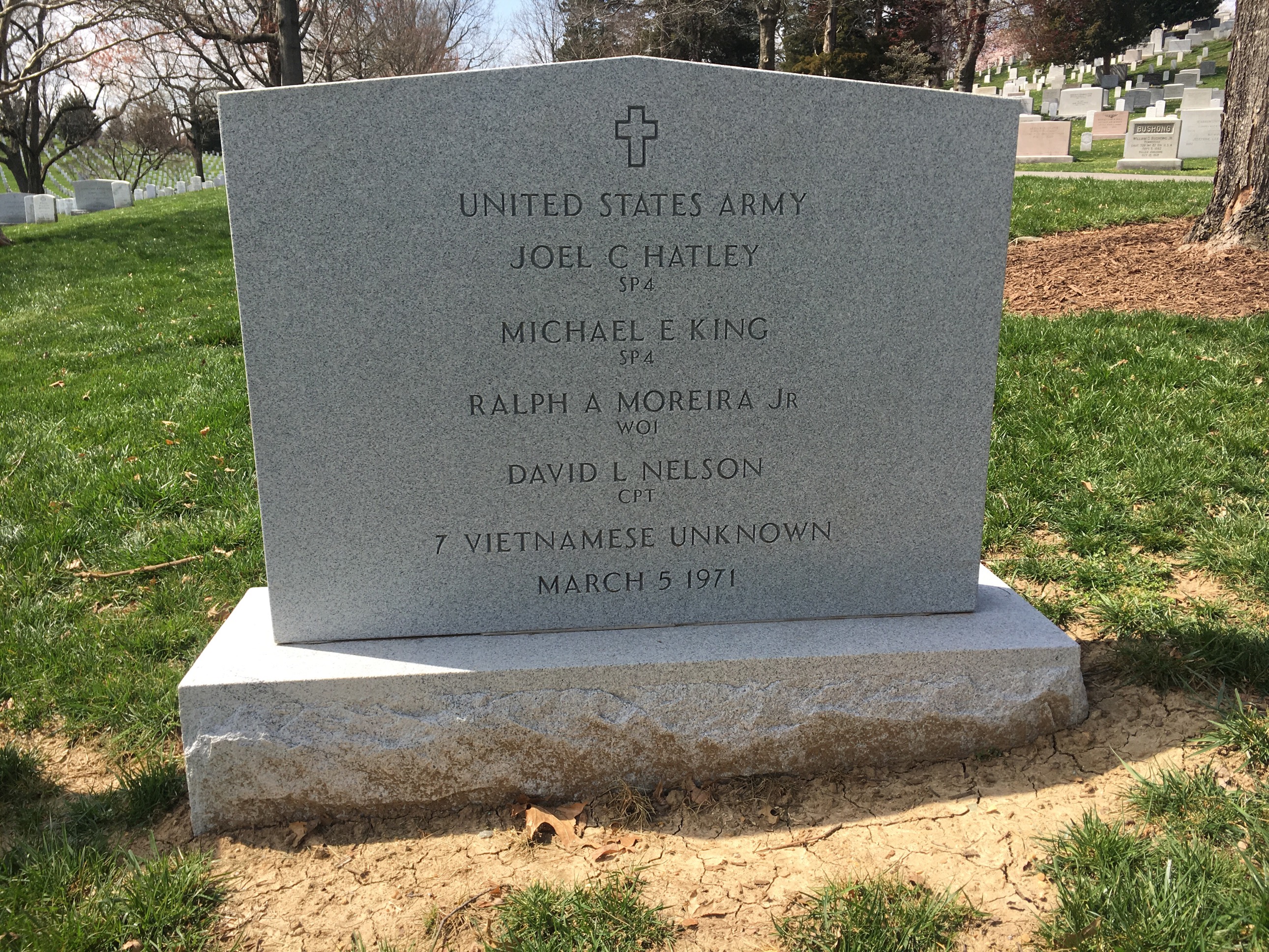 Headstone for a group burial that includes seven unknown South Vietnamese service members Headstone for a group burial that includes seven unknown South Vietnamese service members